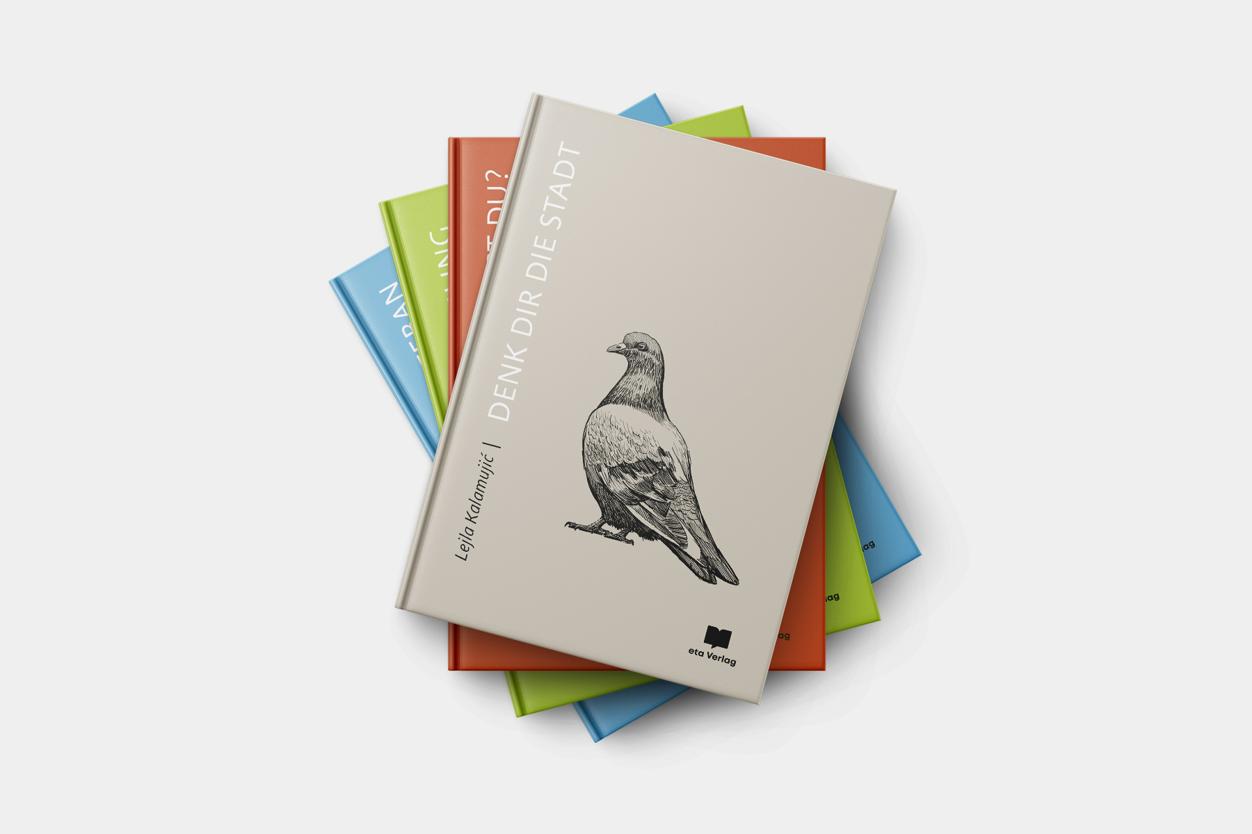 Buchreihengestaltung für den eta Verlags. Harmonisches Farbkonzept mit ikonischen Bildmotiven und minimalistischer Tyografie.