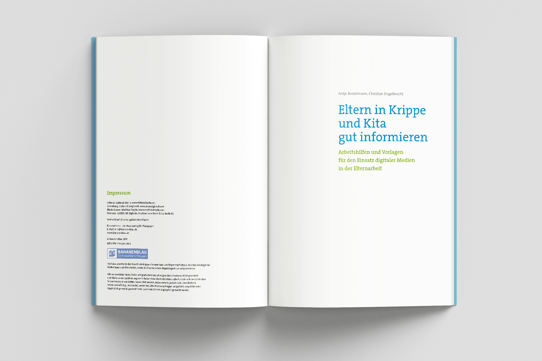 Innentitel und Impressum mit klarer, minimalistischer Typografie.