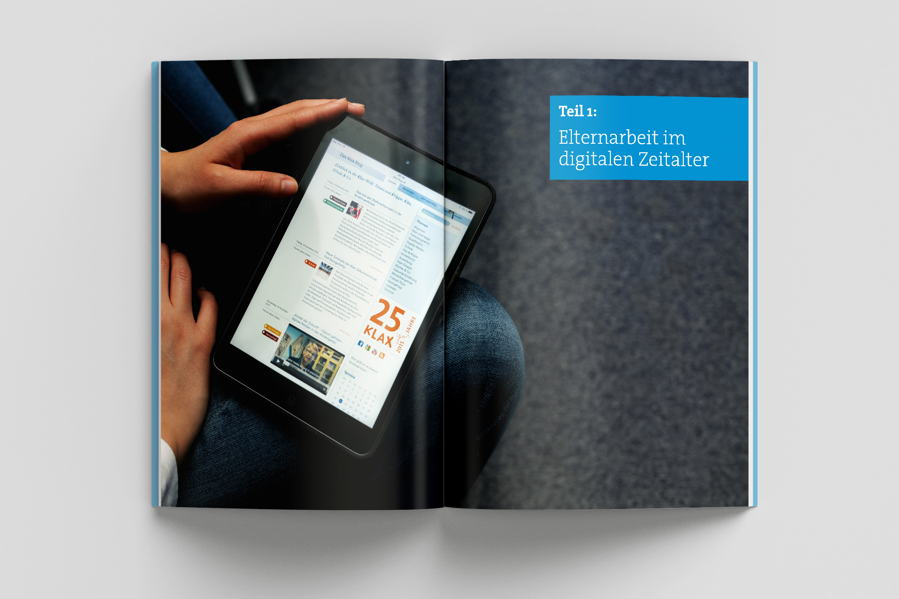 Doppelseite mit vollflächigem Bildmotiv. Kapitelauftakt in modernem Layout, das visuell den inhaltlichen Fokus auf digitale Medien unterstreicht.